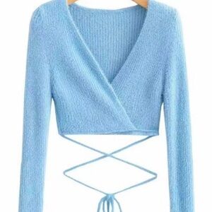 Light Blue Wrap Knit Top